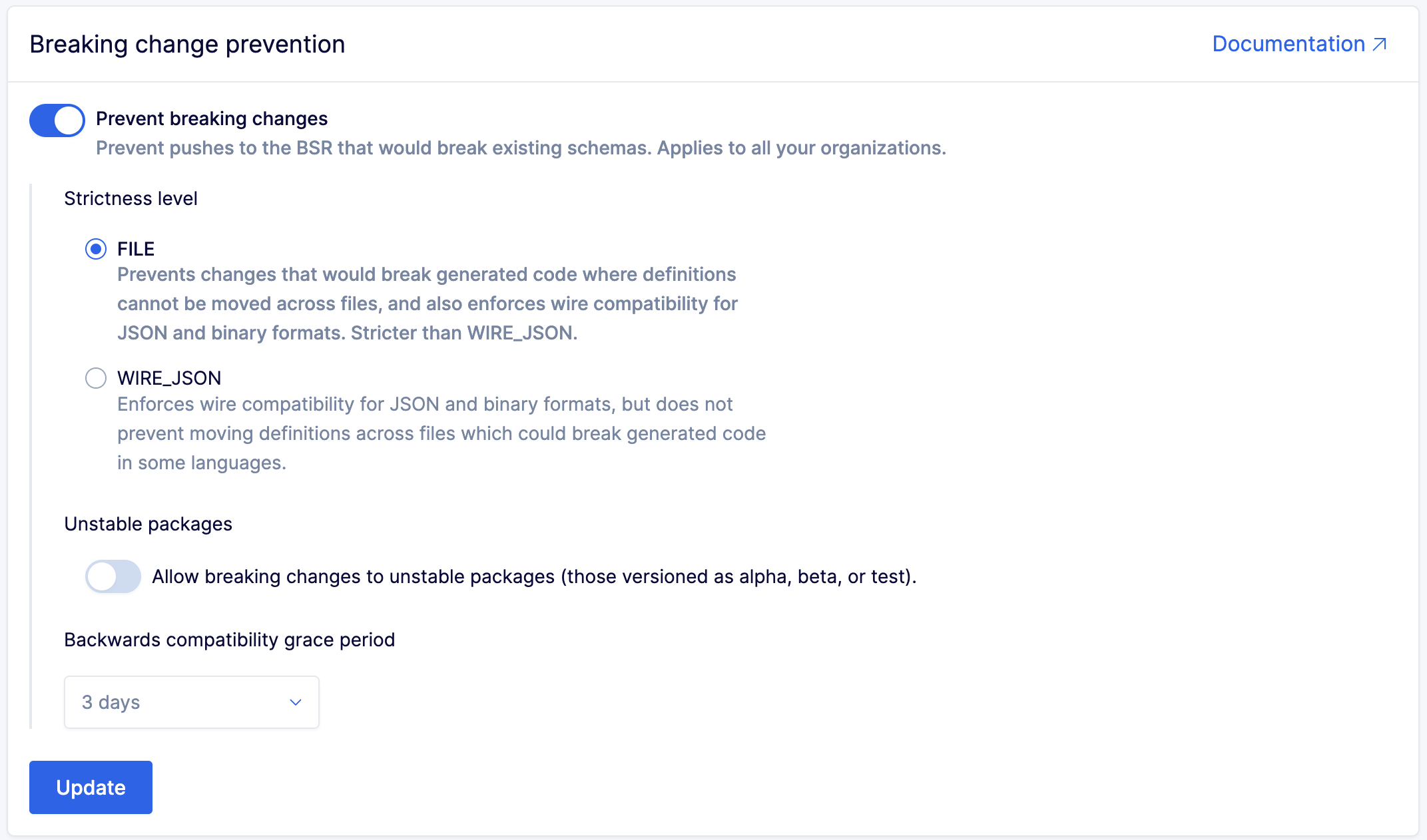 Screen shot of admin panel