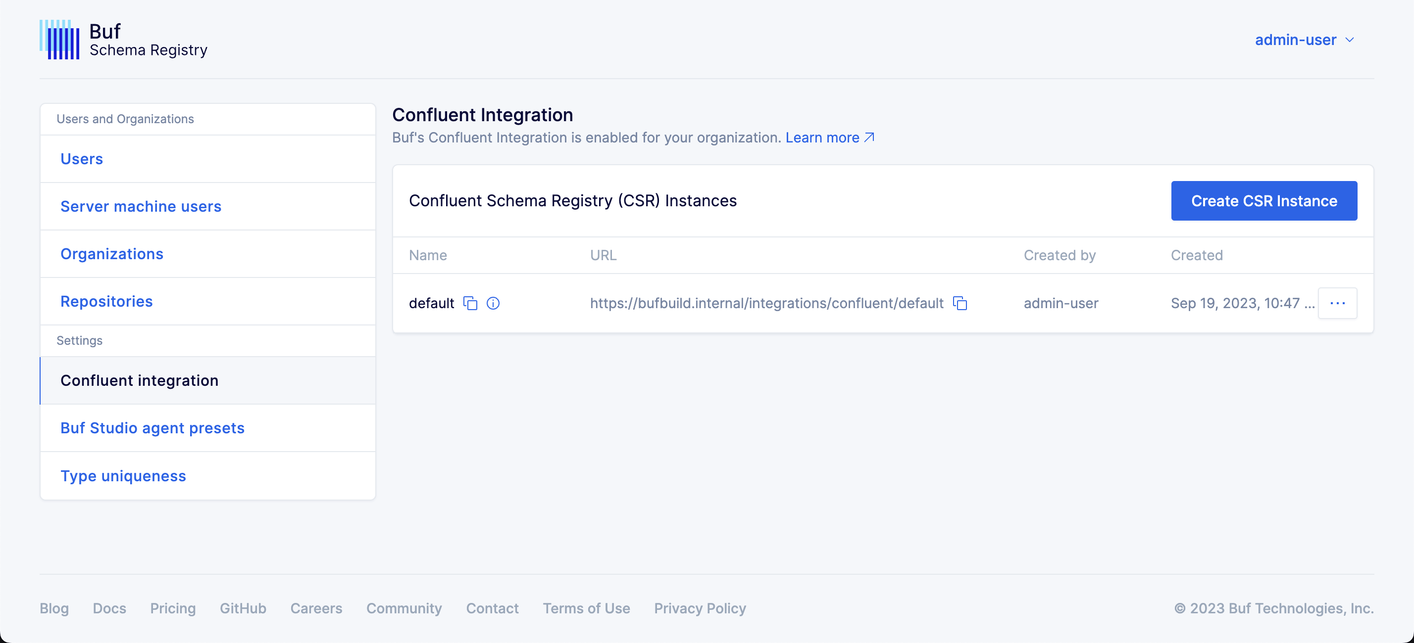 Confluent Schema Registry instance name and API URL