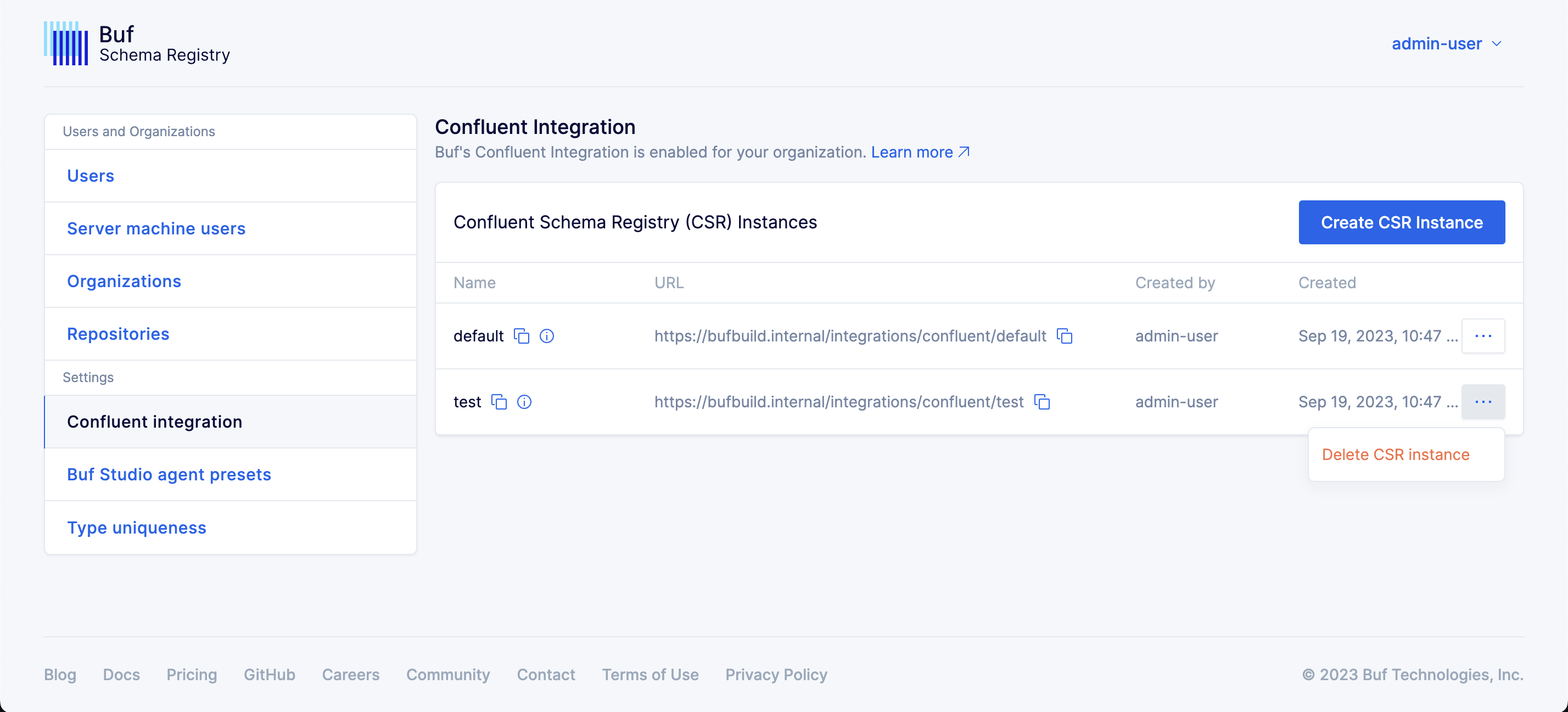 Confluent Schema Registry delete button