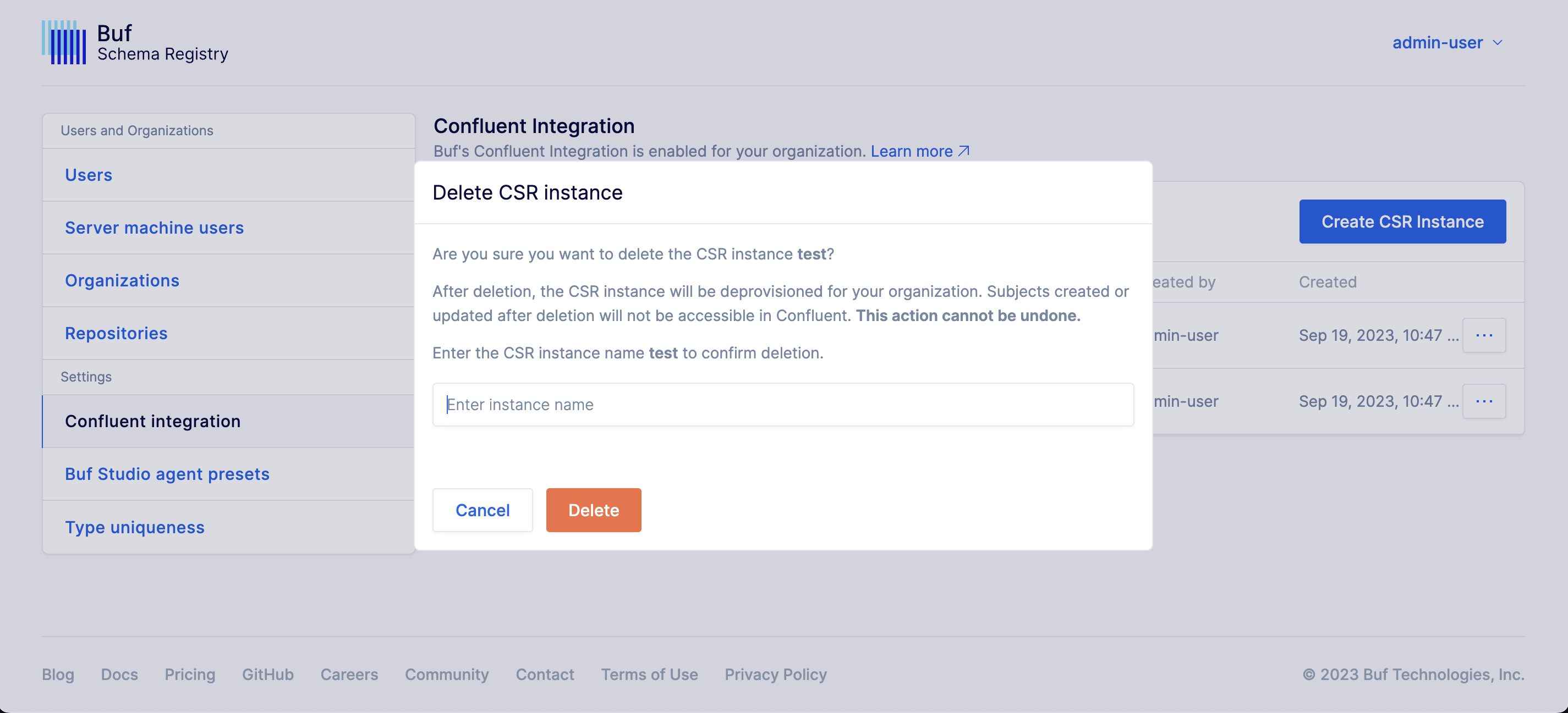 Confluent Schema Registry delete modal