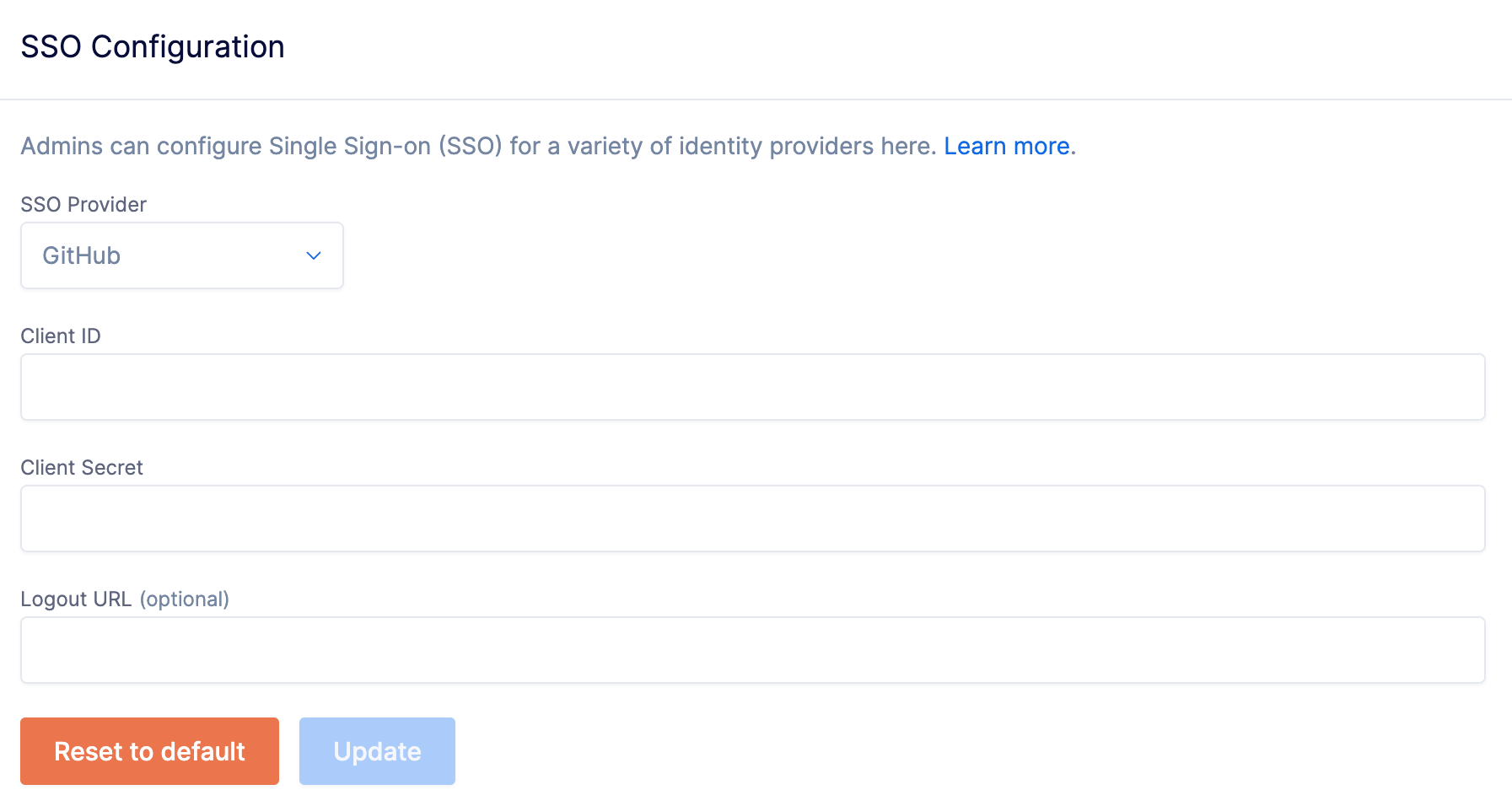 Screen shot of BSR GitHub SSO configuration
