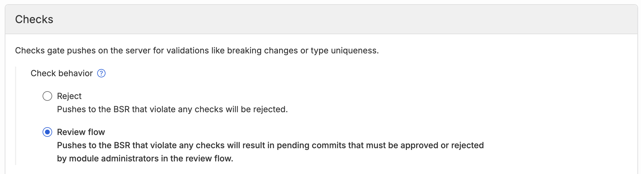Screen shot of review flow selected in admin panel