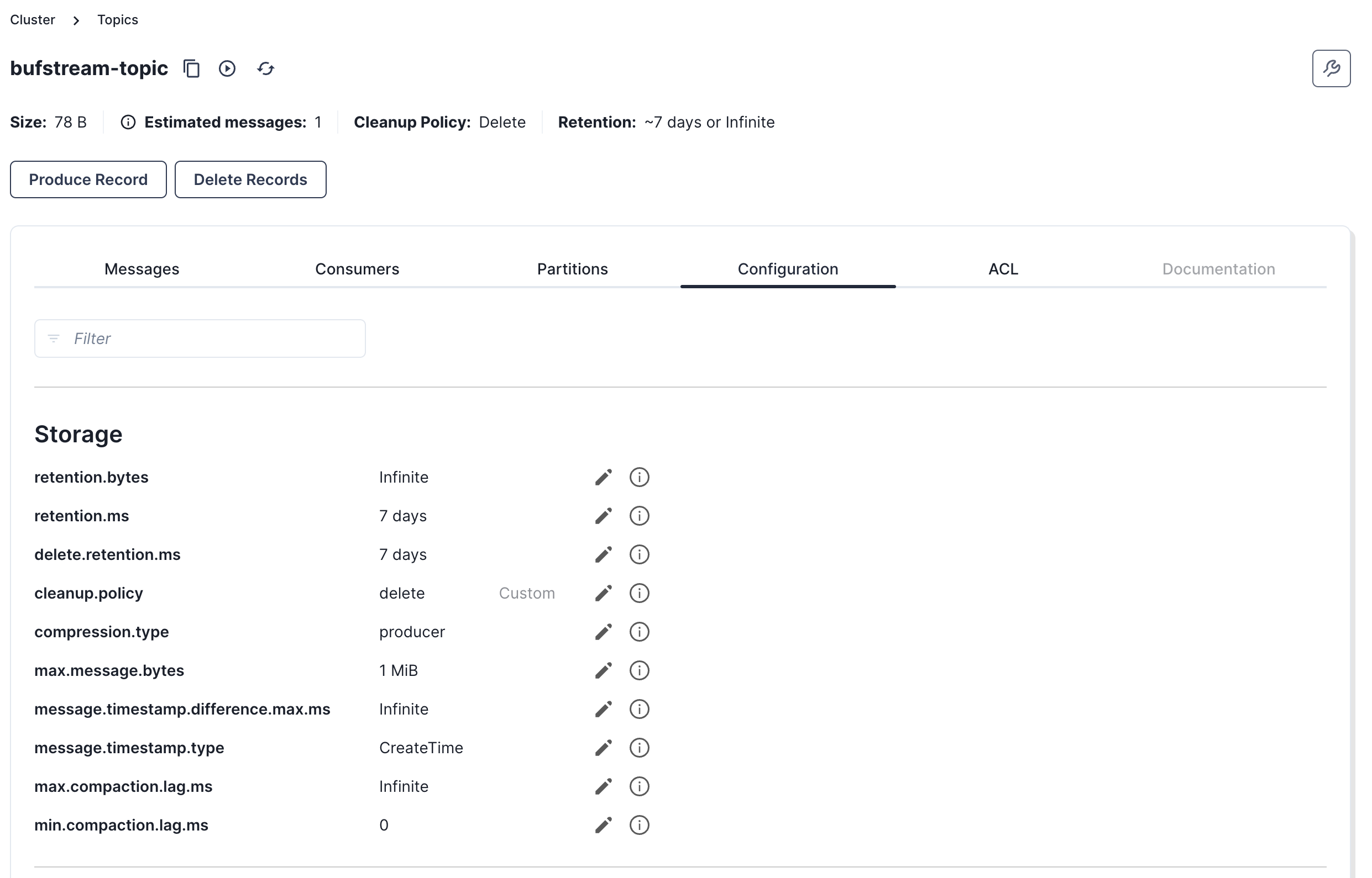 Redpanda Console configure topic